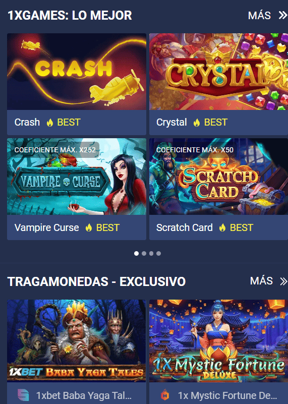 Catálogo de juegos en 1xCasino