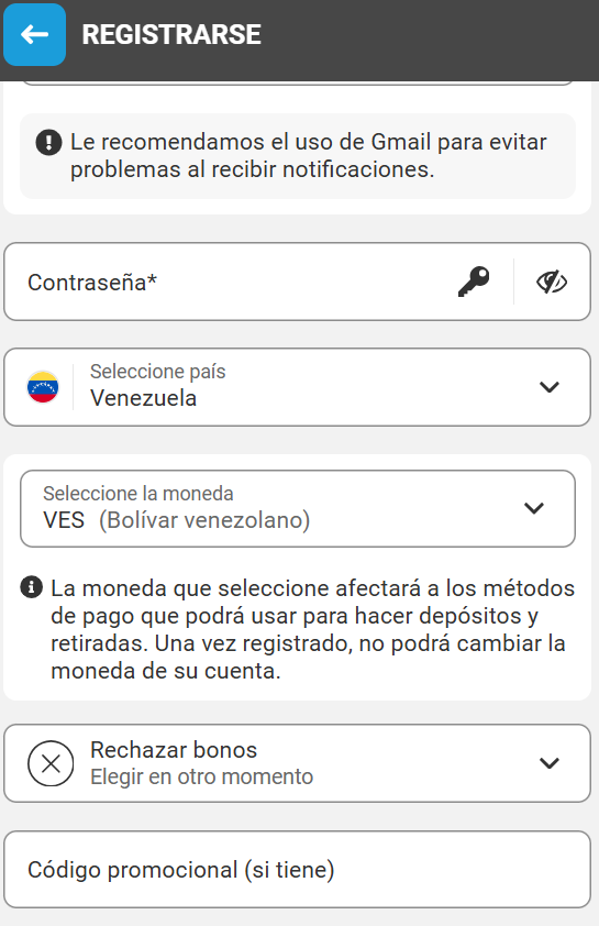 Registro y entrada al panel de usuario MegaPari
