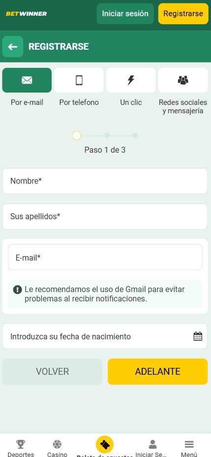 Cómo registrarse en BetWinner Venezuela